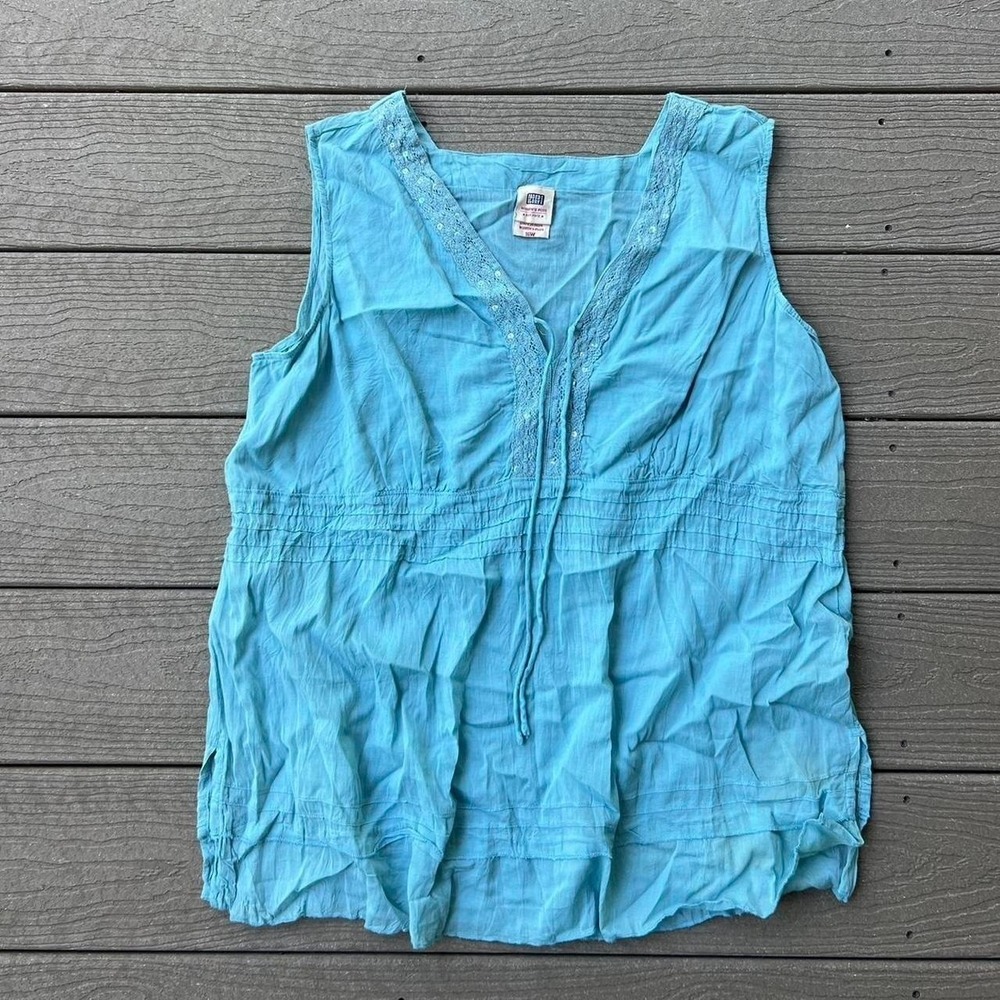 Vintage Y2K Faded Glory Aqua Blue Sequin Top Blouse Boho Fairy Size 16W